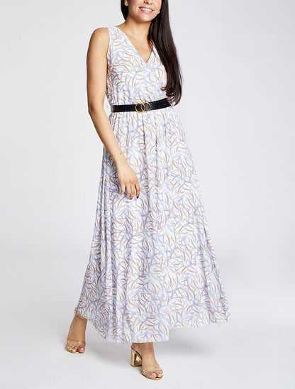 Robe longue à imprimé feuillages - Blanc - 4