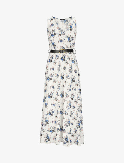Robe longue à imprimé fleurs printanières - Blanc - 1