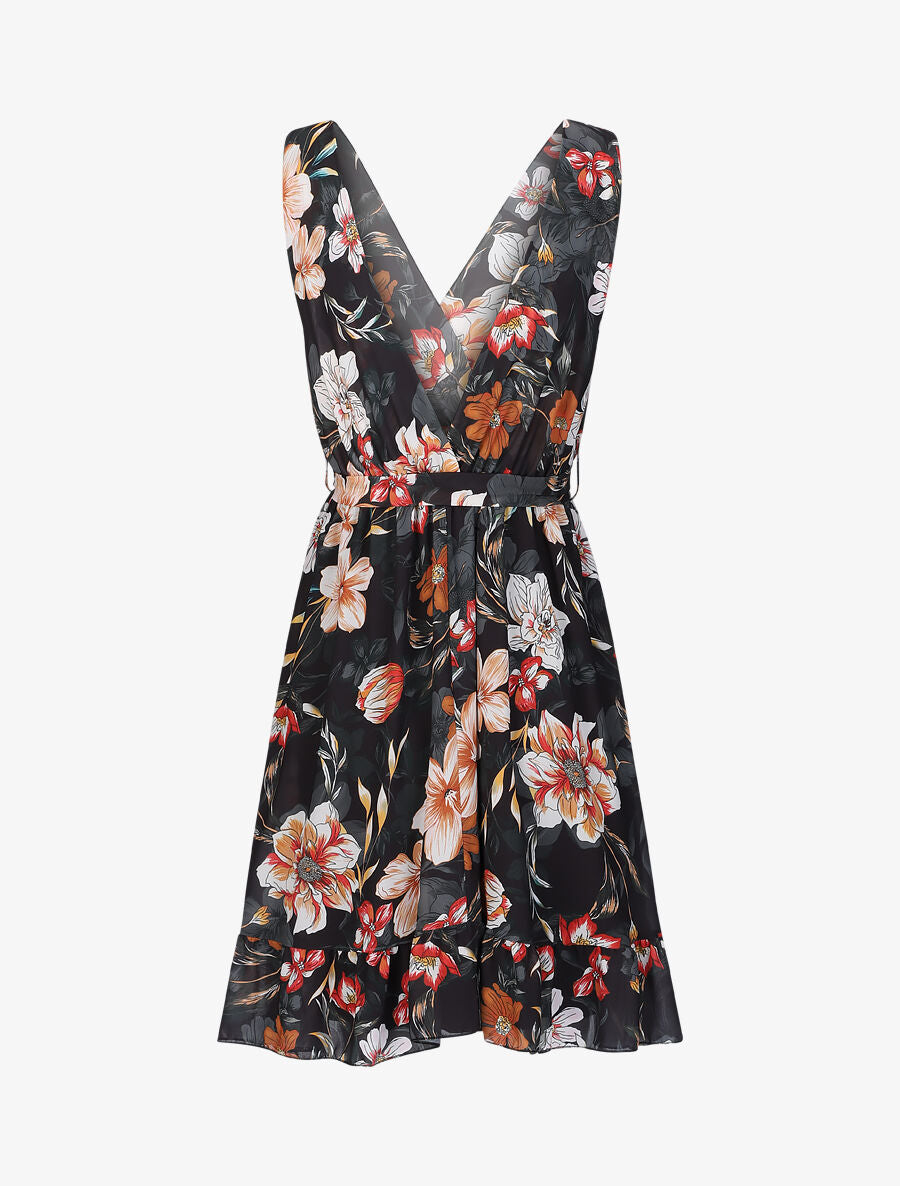 Robe cache-coeur à imprimé grandes fleurs - Noir - 2