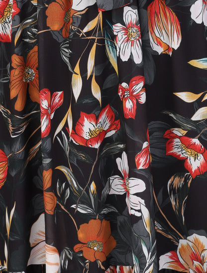 Robe cache-coeur à imprimé grandes fleurs - Noir - 3