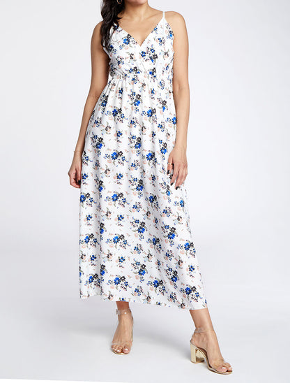 Robe longue à imprimé petites fleurs - Blanc - 4