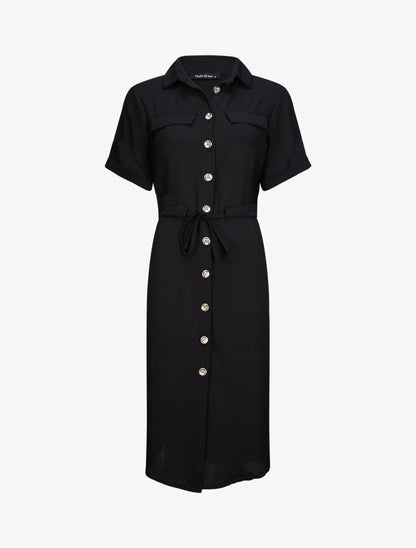 Robe chemise à taille élastiquée - Noir - 1