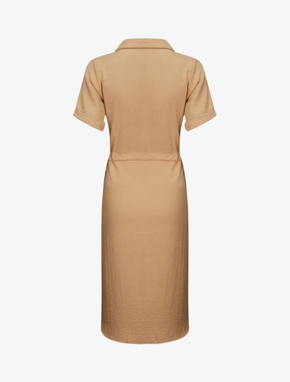 Robe chemise à taille élastiquée - Camel - 2
