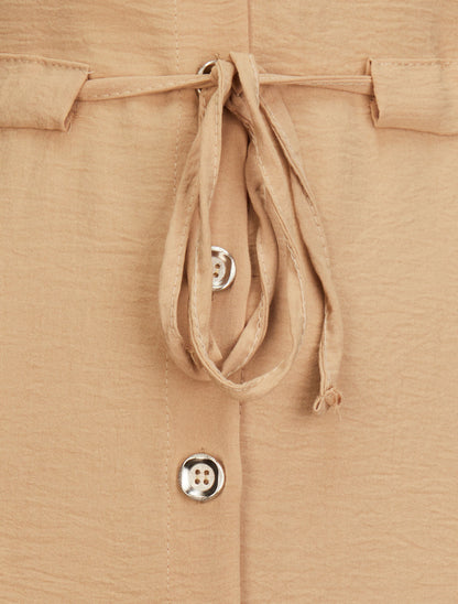 Robe chemise à taille élastiquée - Camel - 3