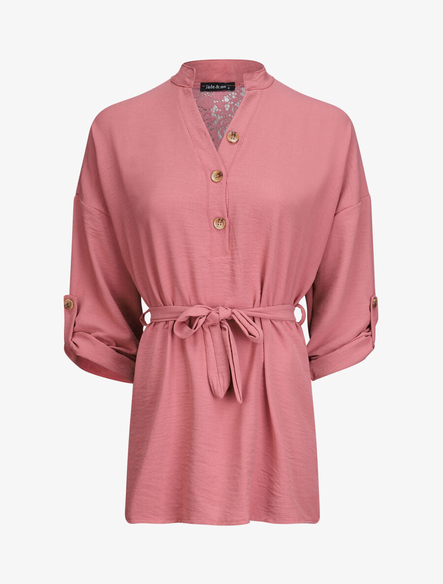 Tunique style chemise à détail dentelle - Vieux rose | Inspee