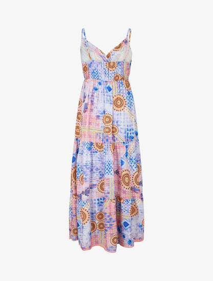 Robe longue empire imprimé mosaique - Bleu - 2