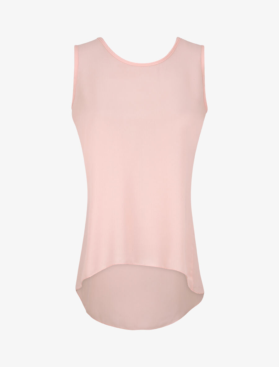 Top droit uni à dos en V et dentelle - Rose pâle - 1