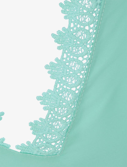 Top droit uni à dos en V et dentelle - Vert d&