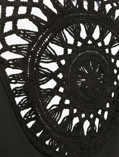 Top ample uni à dos en crochet - Noir - 3