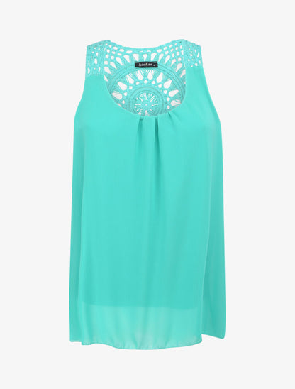 Top ample uni à dos en crochet - Turquoise - 1