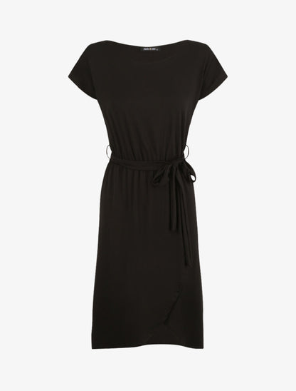Robe mi-longue cintrée style portefeuille - Noir - 1
