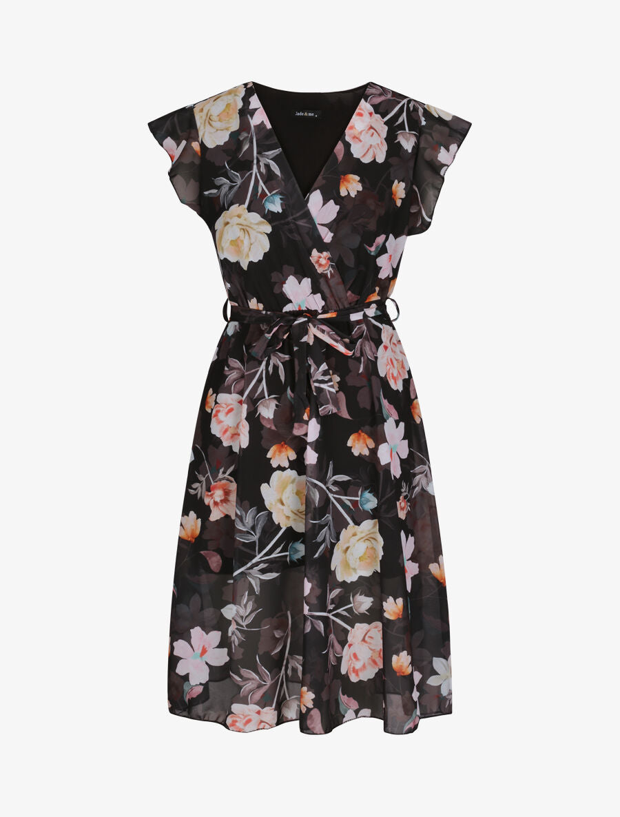Robe en voile à imprimé grandes fleurs - Noir - 4