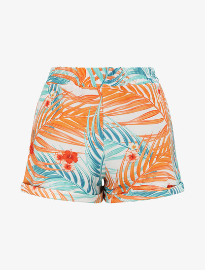 Mini short à imprimé feuilles tropicales et à revers - Vert - 2