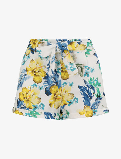 Mini short à imprimé fleuri et à revers - Jaune - 1