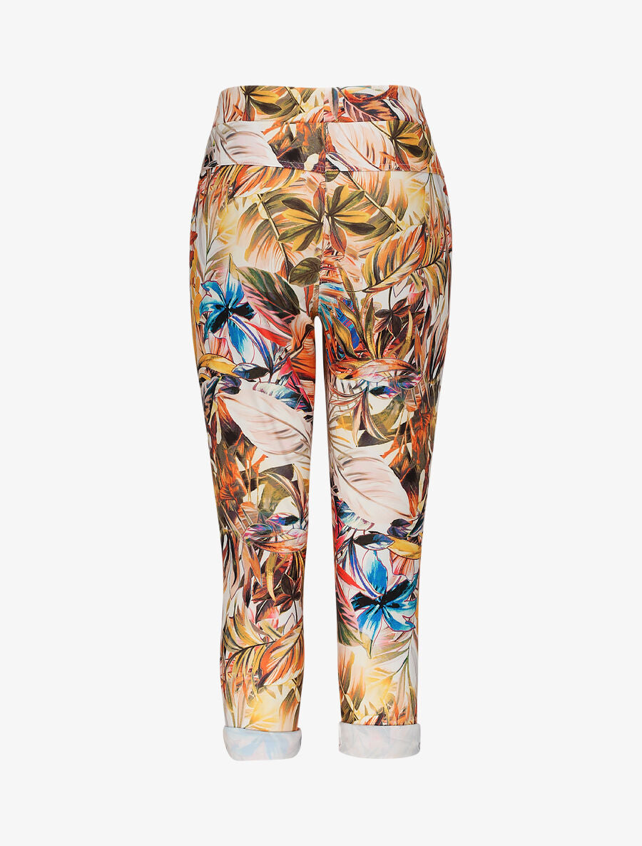 Pantalon imprimé tropical à taille élastiquée - Jaune - 2