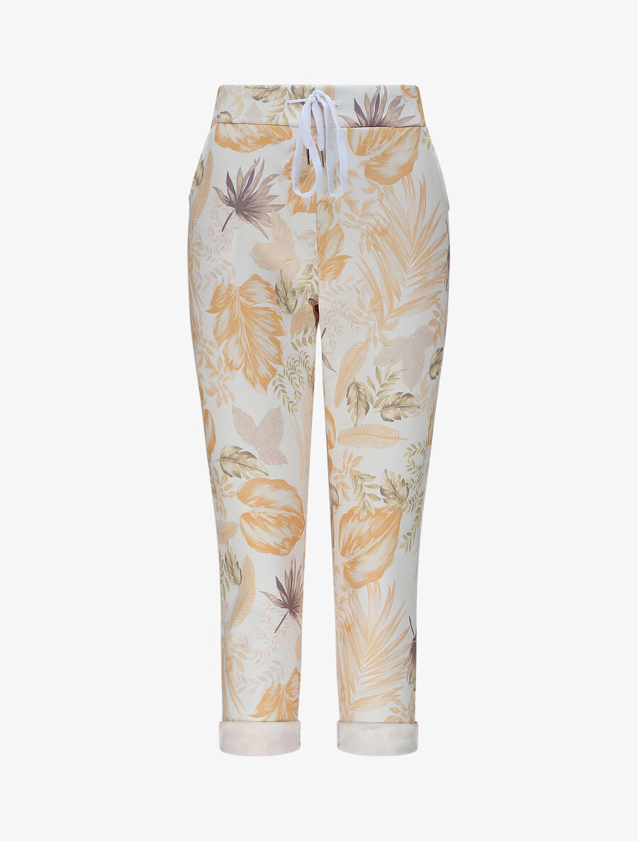 Pantalon imprimé jungle à taille élastiquée - Orange - 1