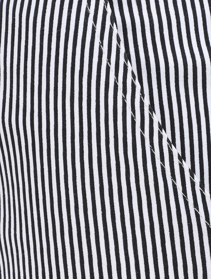 Pantalon à revers imprimé rayures - Noir - 3