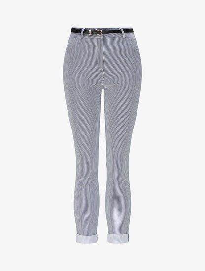 Pantalon à revers imprimé rayures - Bleu marine - 4