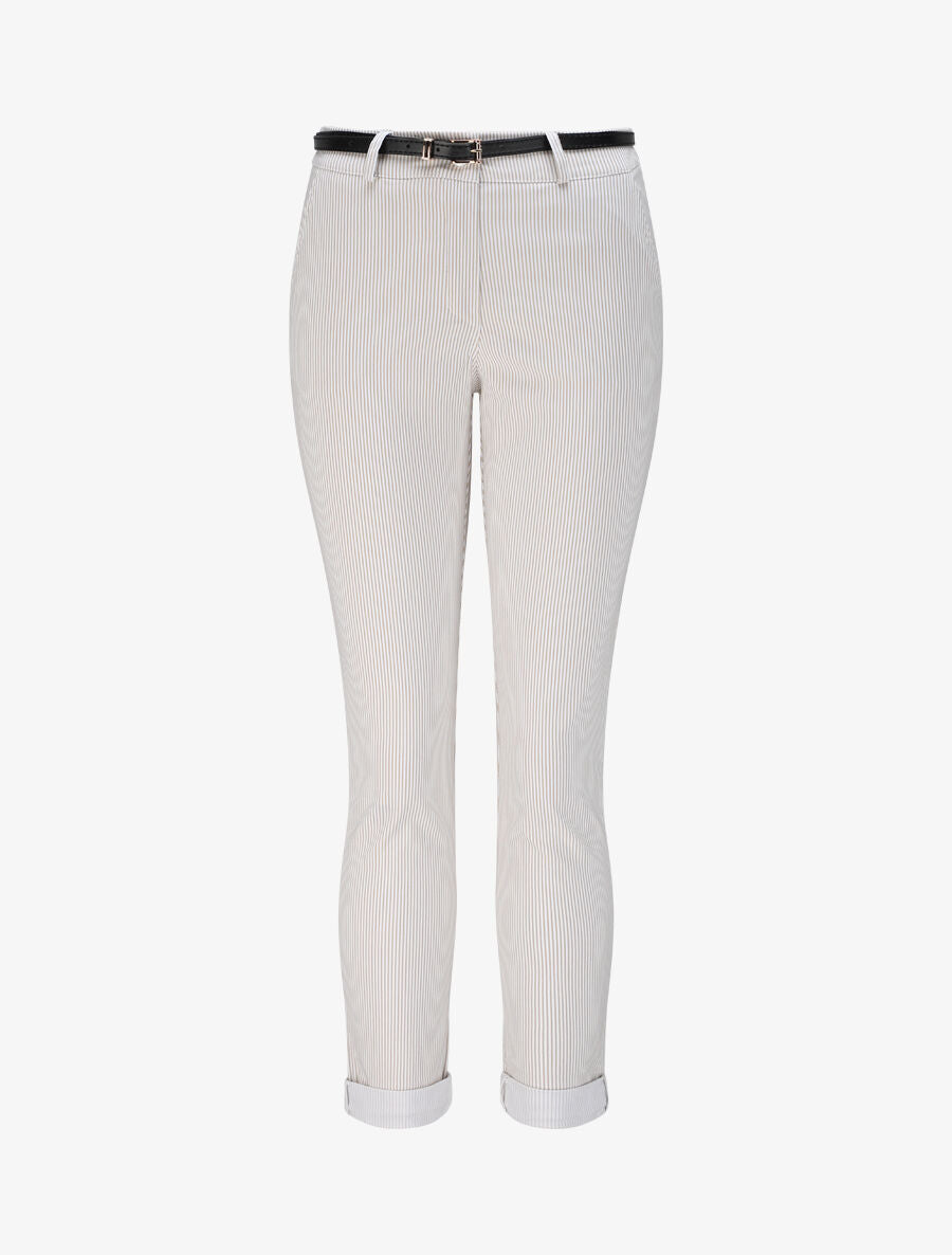 Pantalon à revers imprimé rayures - Beige - 4