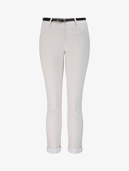 Pantalon à revers imprimé rayures - Beige - 4