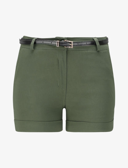 Short uni à revers - Kaki - 1