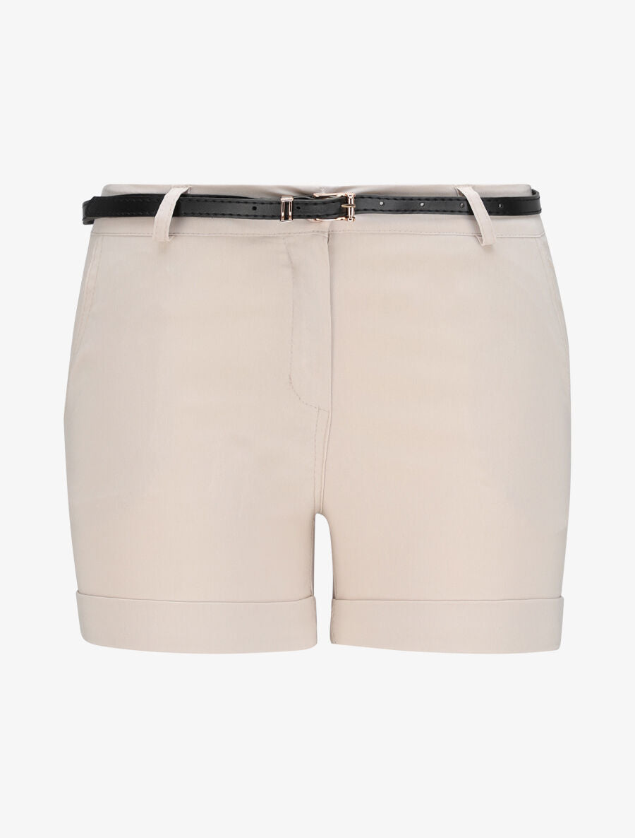 Short uni à revers - Beige - 4