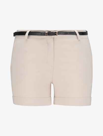 Short uni à revers - Beige - 4