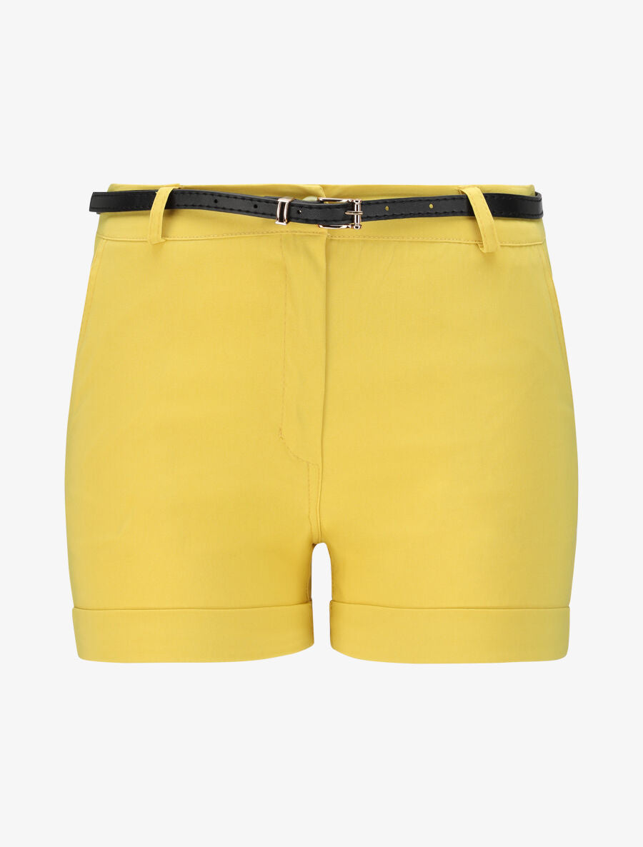 Short uni à revers - Jaune - 1