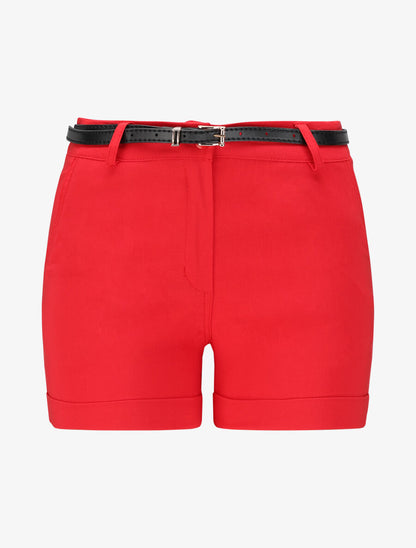 Short uni à revers - Rouge - 1