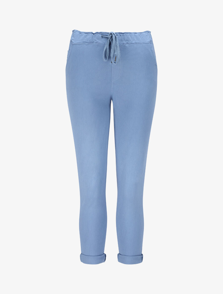 Pantalon droit taille haute froncée - Bleu - 1