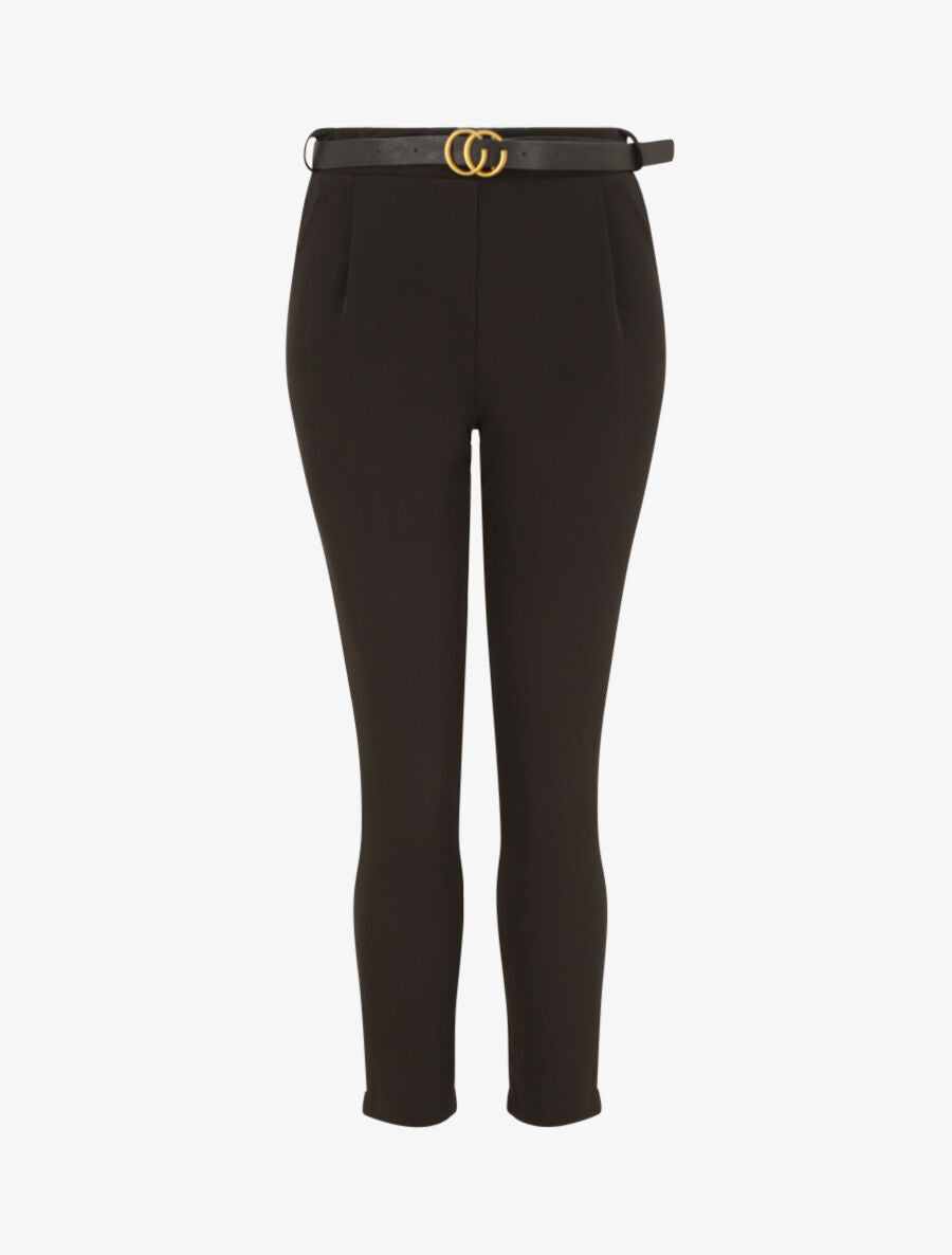 Pantalon à pince avec ceinture - Noir - 4
