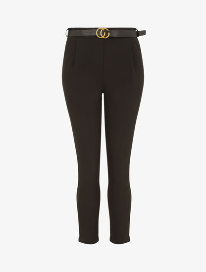 Pantalon à pince avec ceinture - Noir - 4