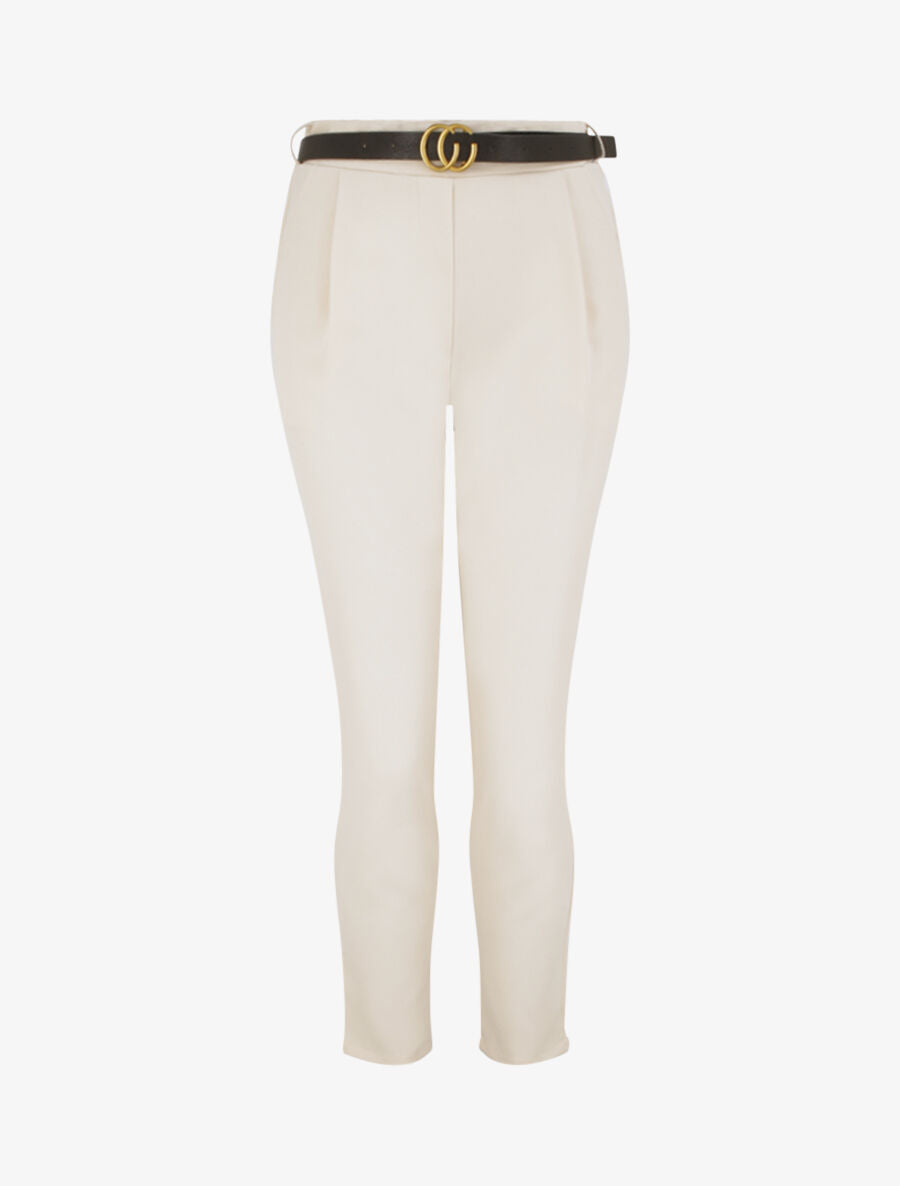 Pantalon à pince avec ceinture - Beige - 4