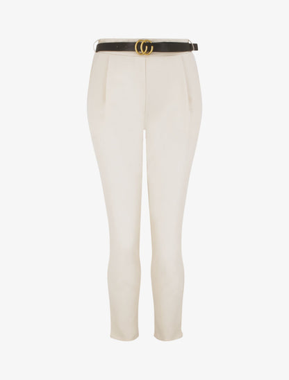 Pantalon à pince avec ceinture - Beige - 4