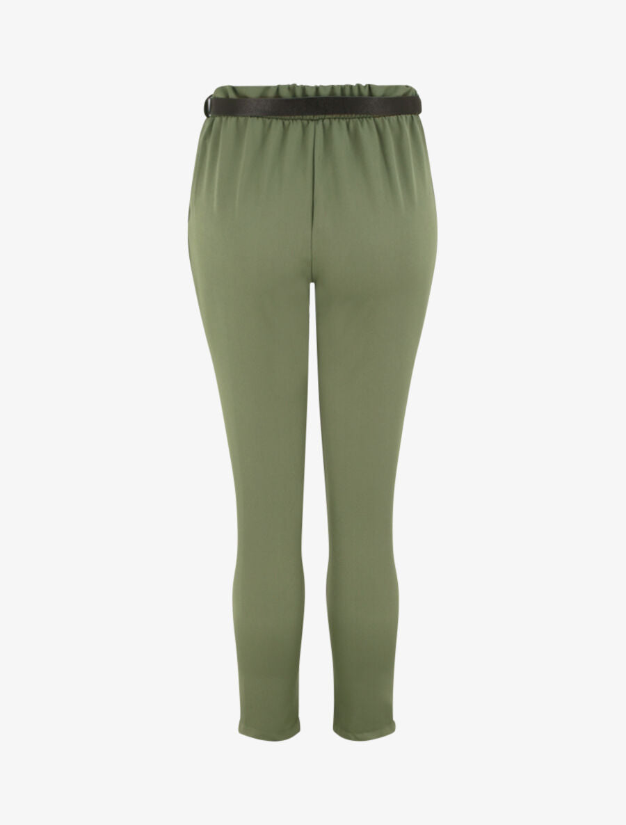 Pantalon à pince avec ceinture - Kaki - 2