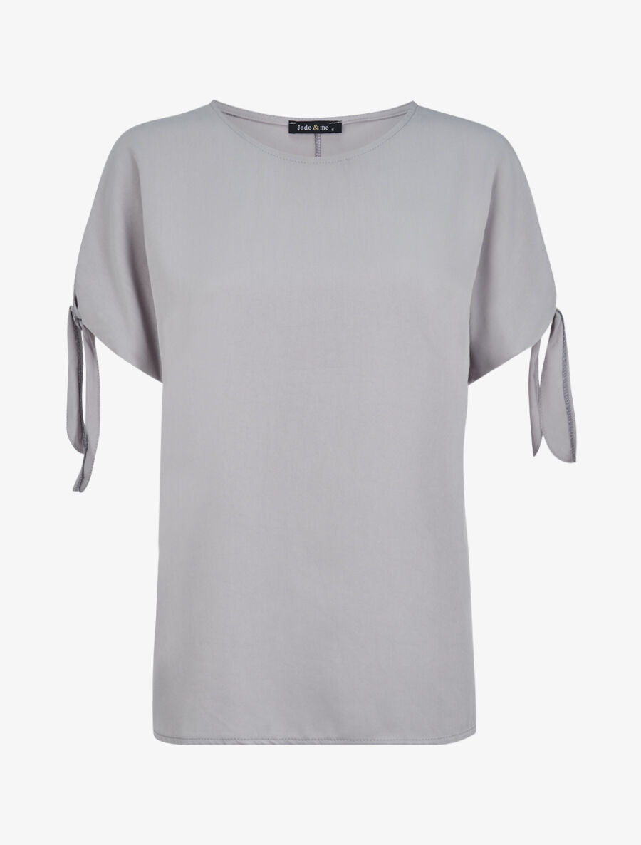 Top oversize à manches courtes à liens à nouer - Gris clair - 4