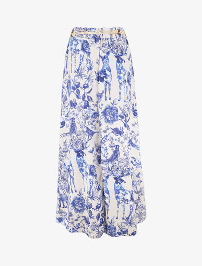 Jupe longue évasée imprimé toile de jouy - Bleu - 2