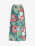 Jupe mi-longue à couture en V imprimé tropical - Bleu canard - 1