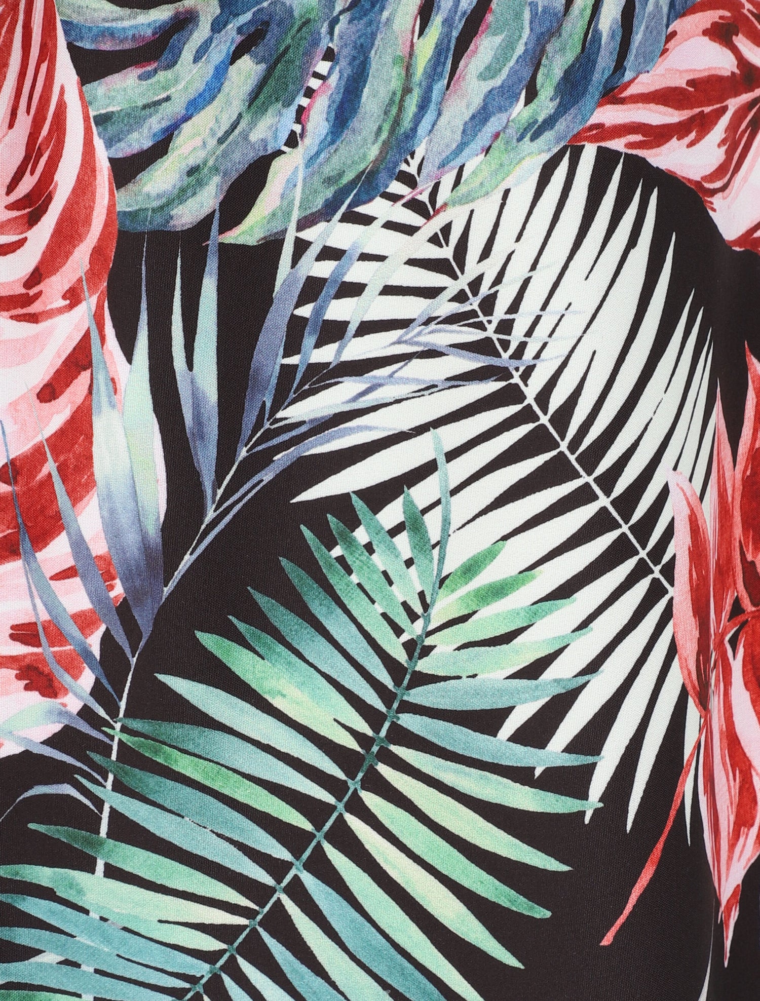 Jupe mi-longue à couture en V imprimé tropical - Noir - 3