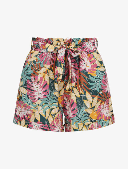 Short imprimé feuilles tropicales à revers - Vert sapin - 1