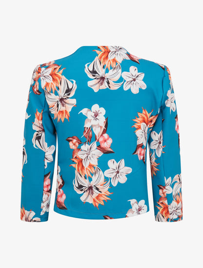 Veste courte à imprimé fleurs de lys - Bleu turquoise - 2