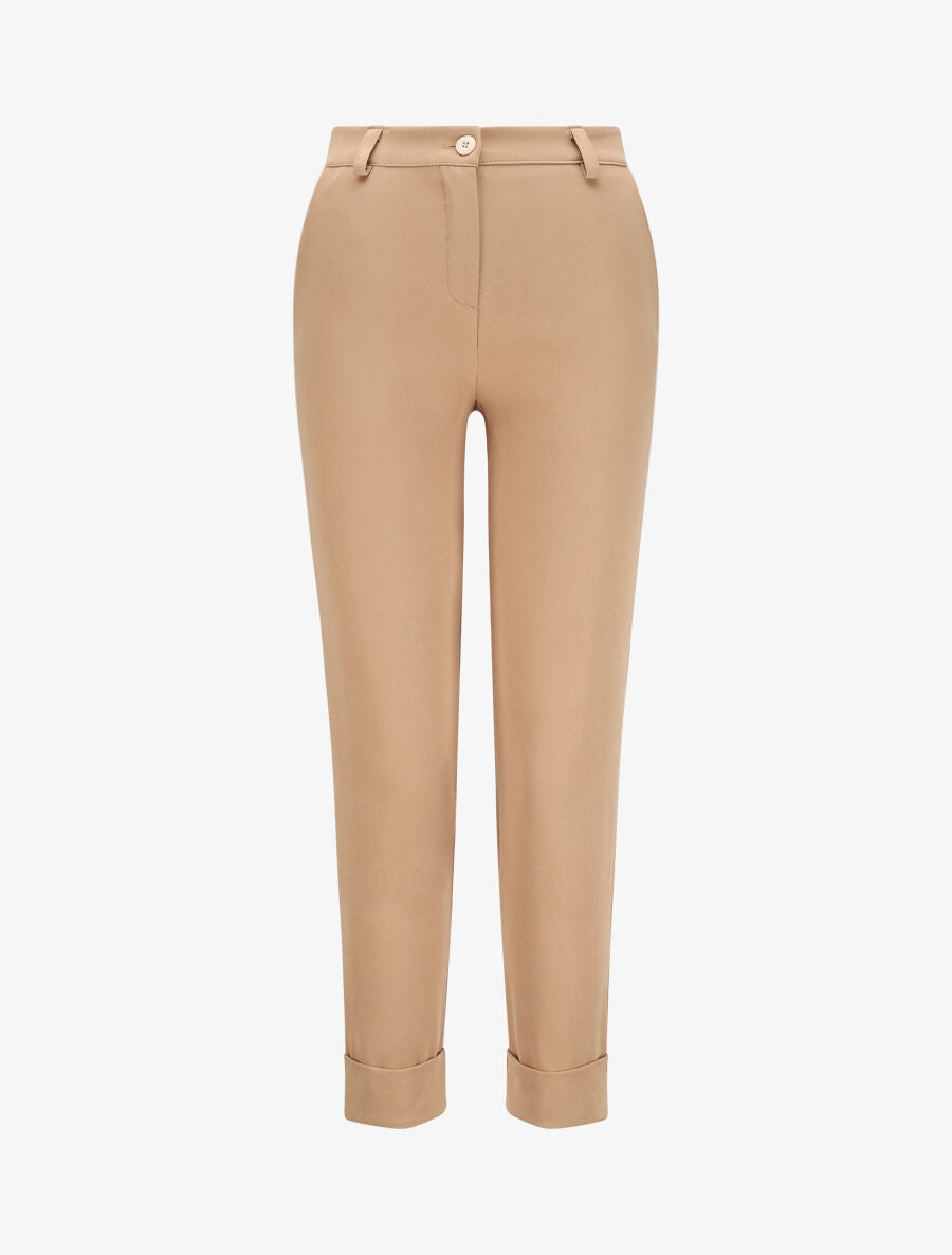 Pantalon uni à revers - Camel - 1