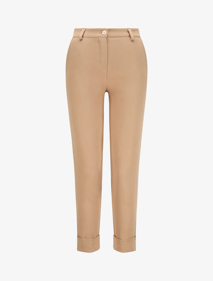 Pantalon uni à revers - Camel - 1