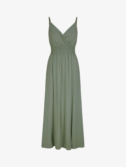 Robe longue empire unie à bretelles - Vert olive - 5