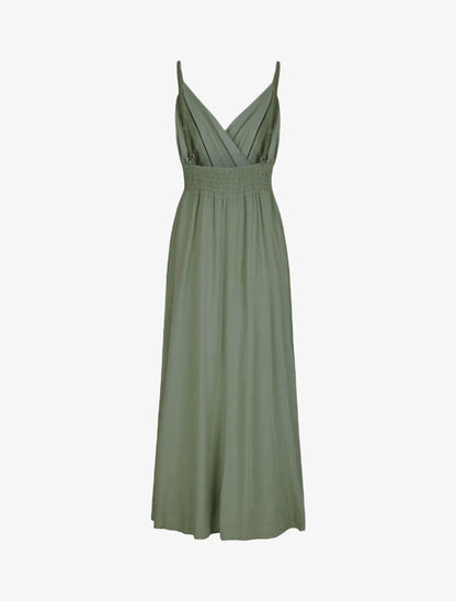 Robe longue empire unie à bretelles - Vert olive - 2