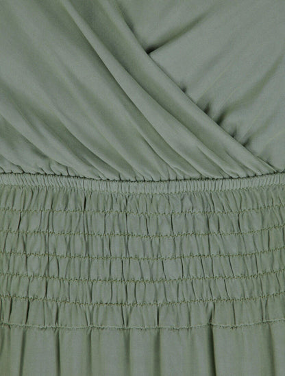 Robe longue empire unie à bretelles - Vert olive - 3