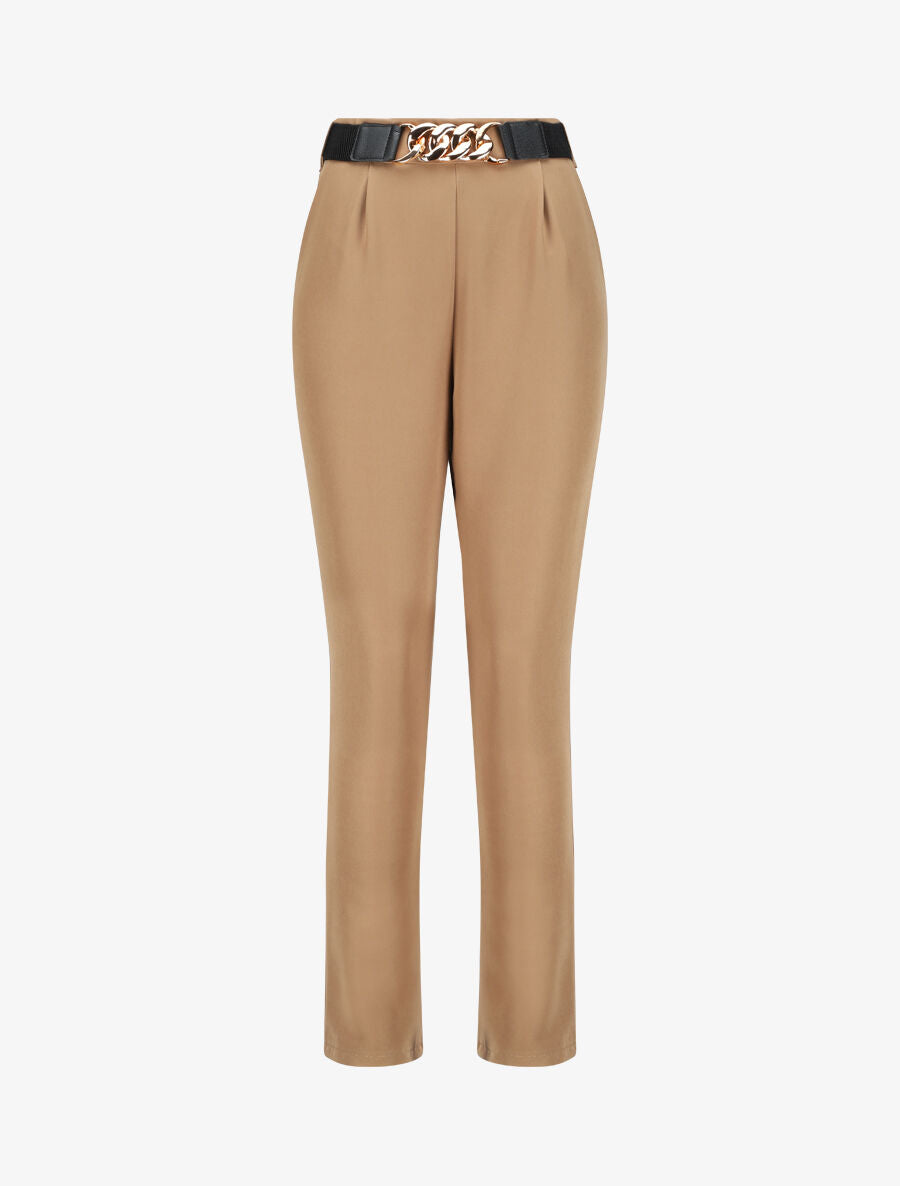 Pantalon uni à ceinture stylisée - Camel - 1