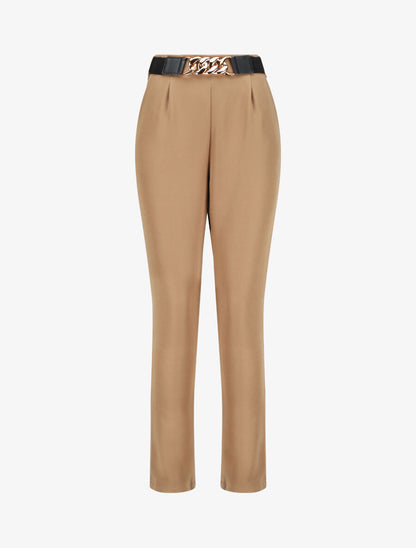 Pantalon uni à ceinture stylisée - Camel - 1