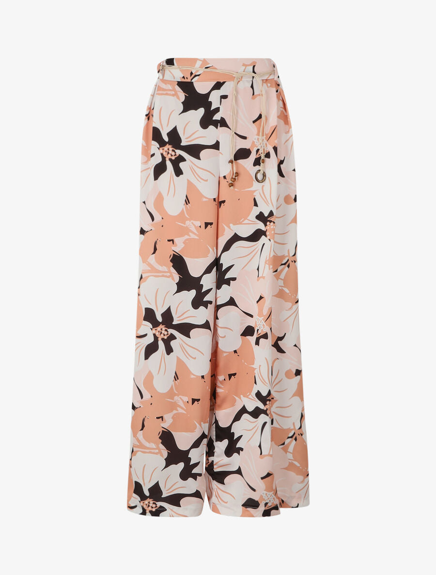 Pantalon ample à imprimé grandes fleurs - Rose saumon - 2