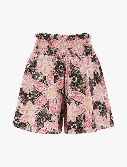 Short fluide évasé à imprimé fleurs stylisées - Noir - 2